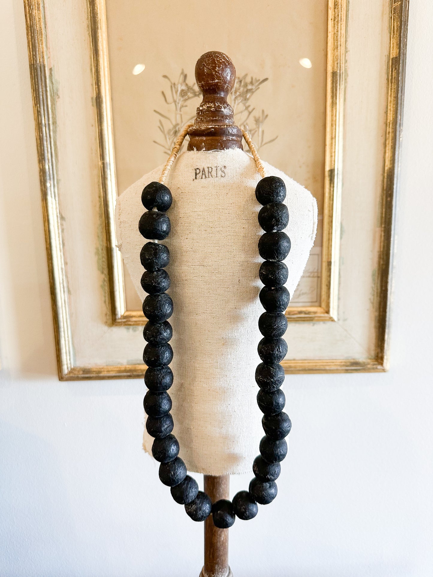 African Decorative Strand of Black Glass Beads