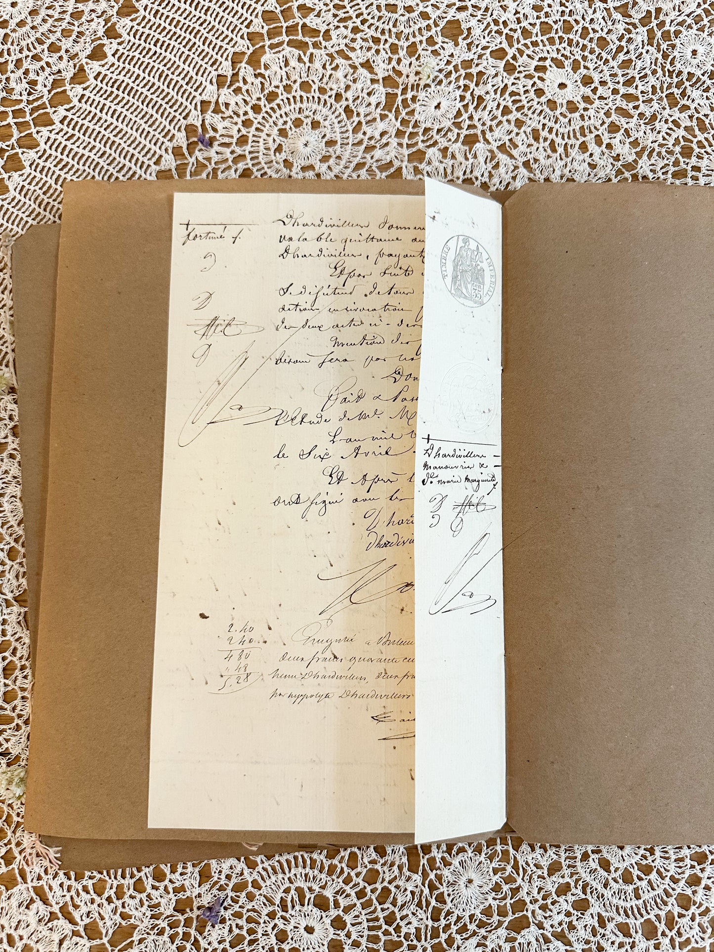 Antique French Calligraphy Page with Folder from the 1860s