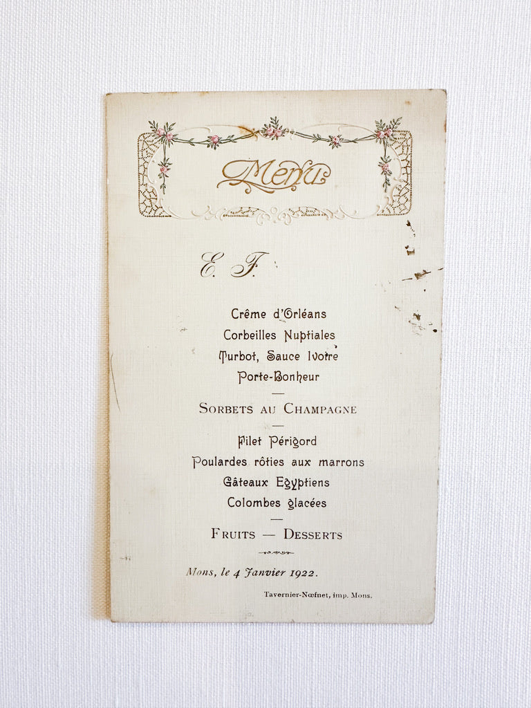 Antique French menu from 1922