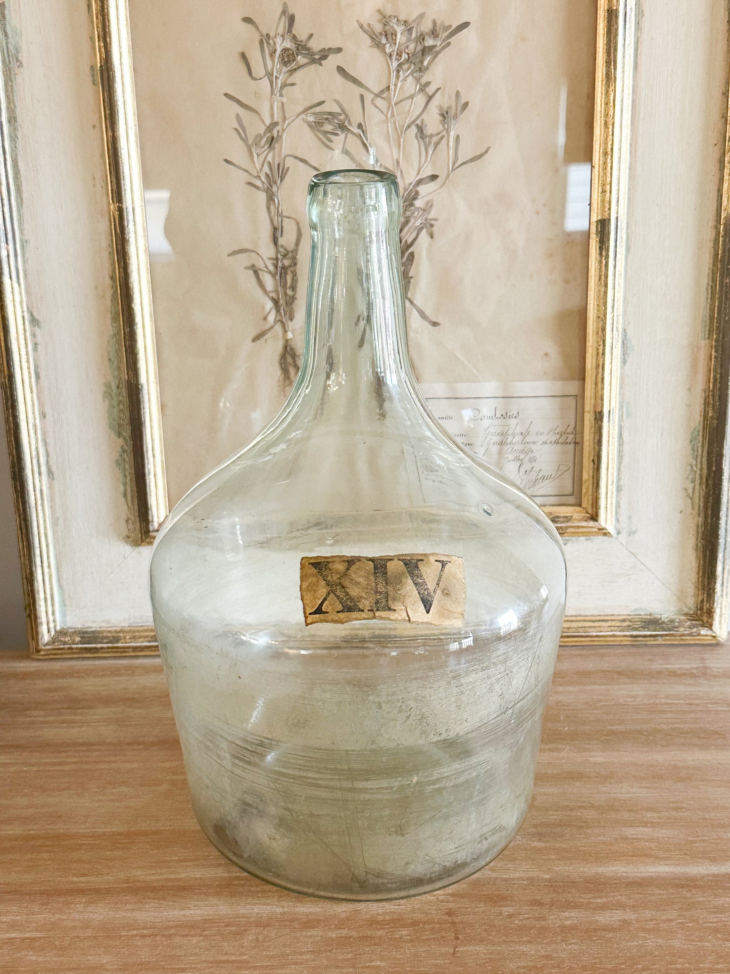 Vintage European Demijohn with Roman Numeral Detail (XIV)