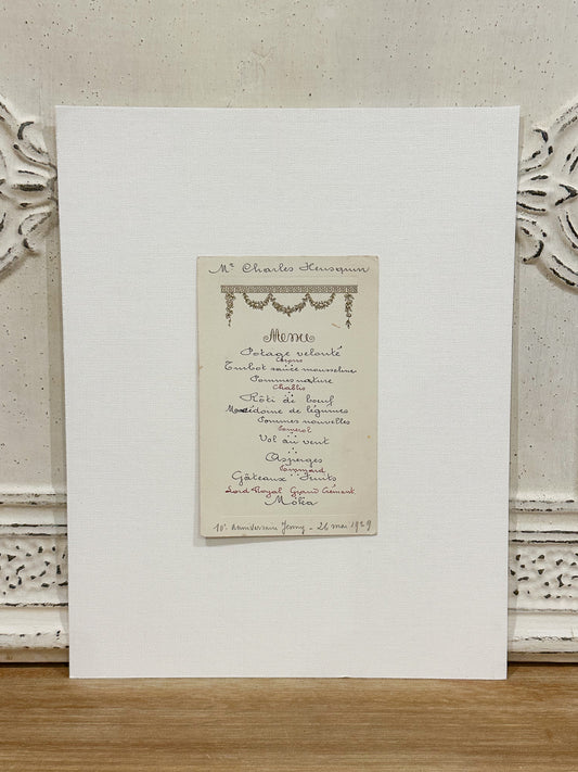 Antique French menu from 1929