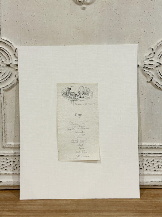 Antique French Menu from 1921 with hand drawn picture