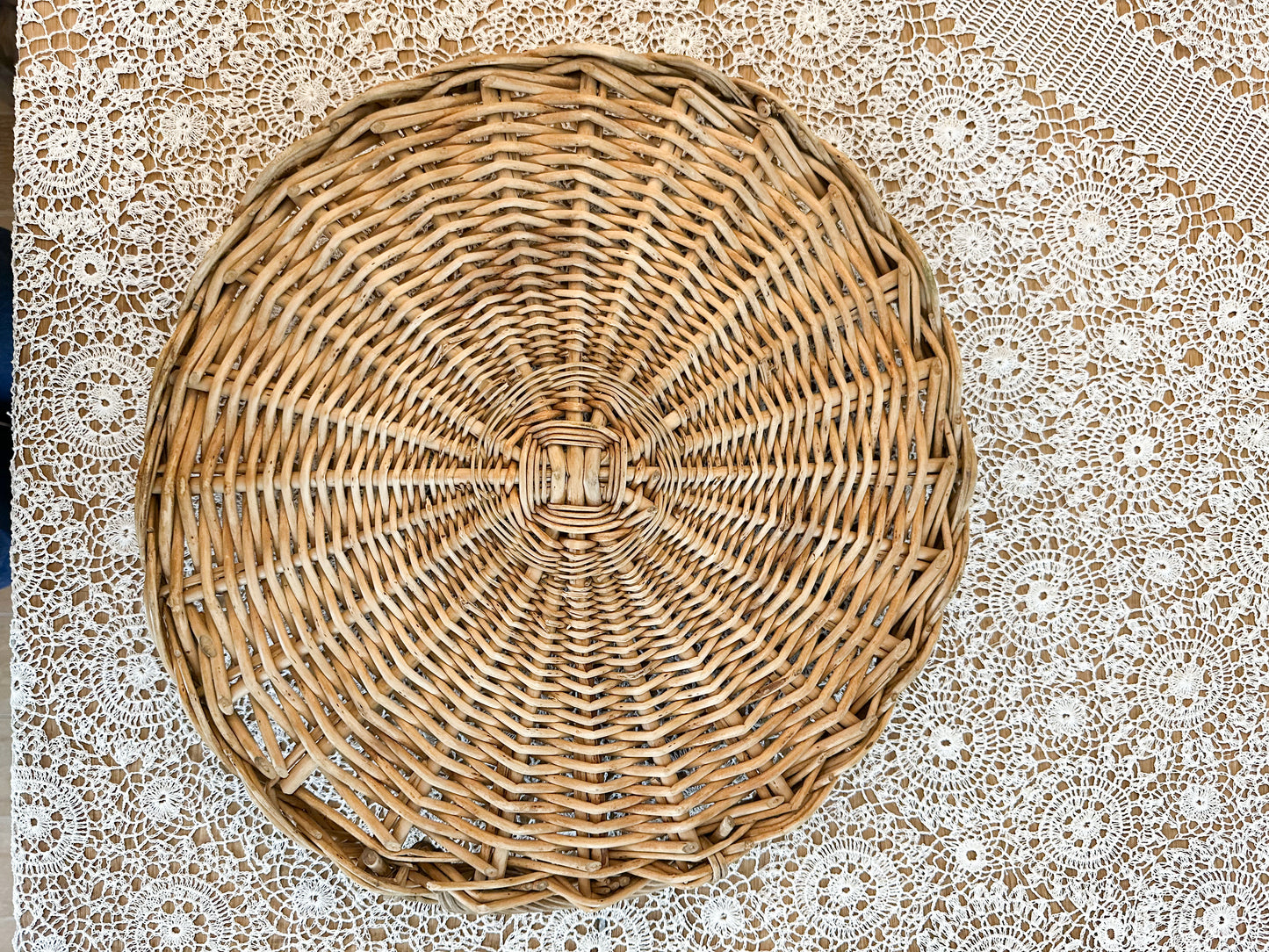 Vintage French Wicker Tray with Handles