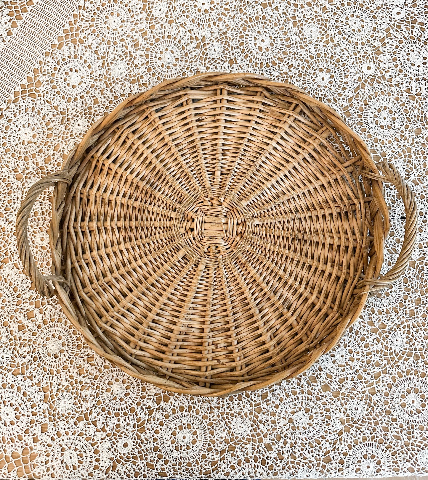 Vintage French Wicker Tray with Handles