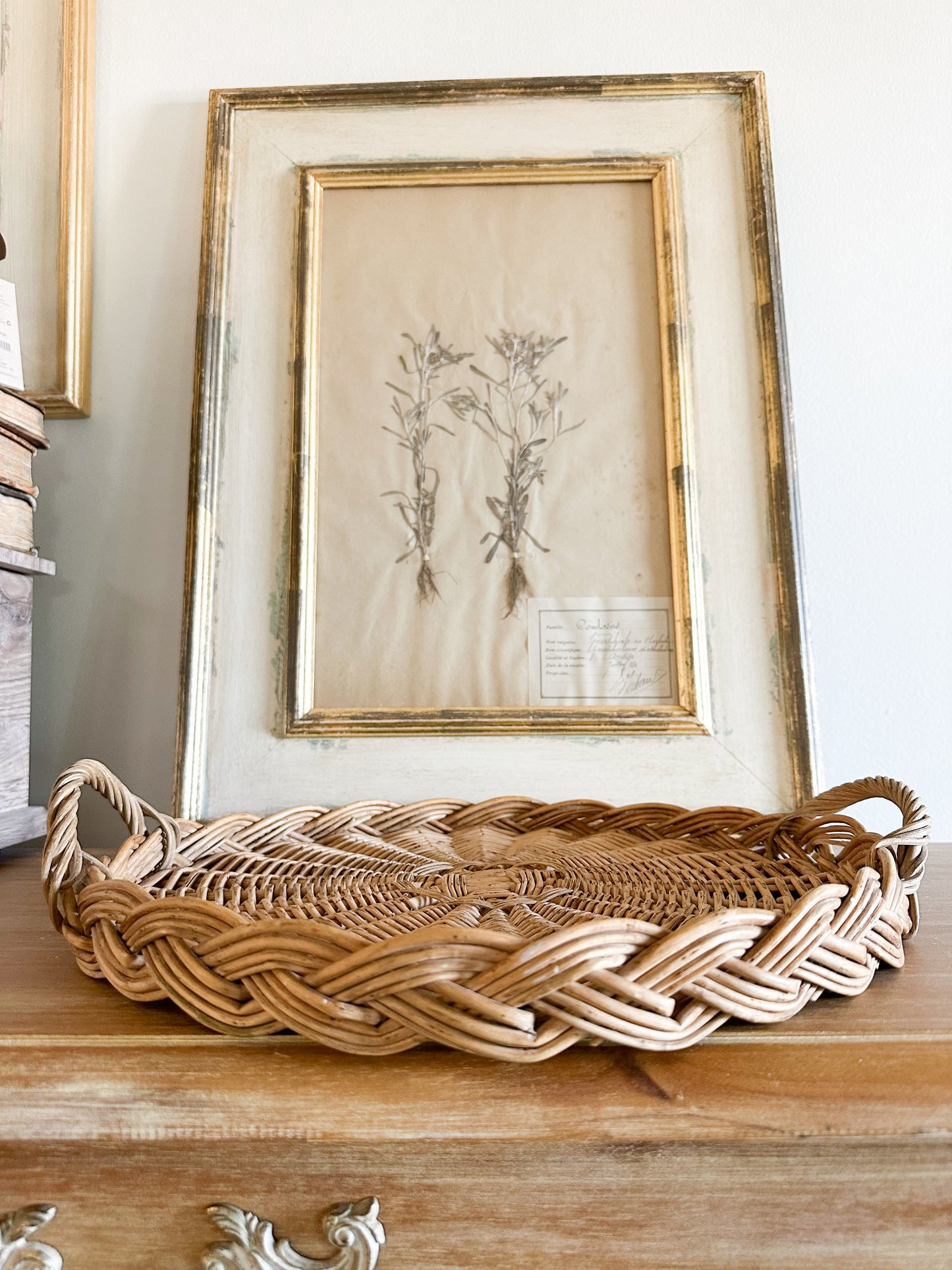 Vintage French Wicker Tray with Handles