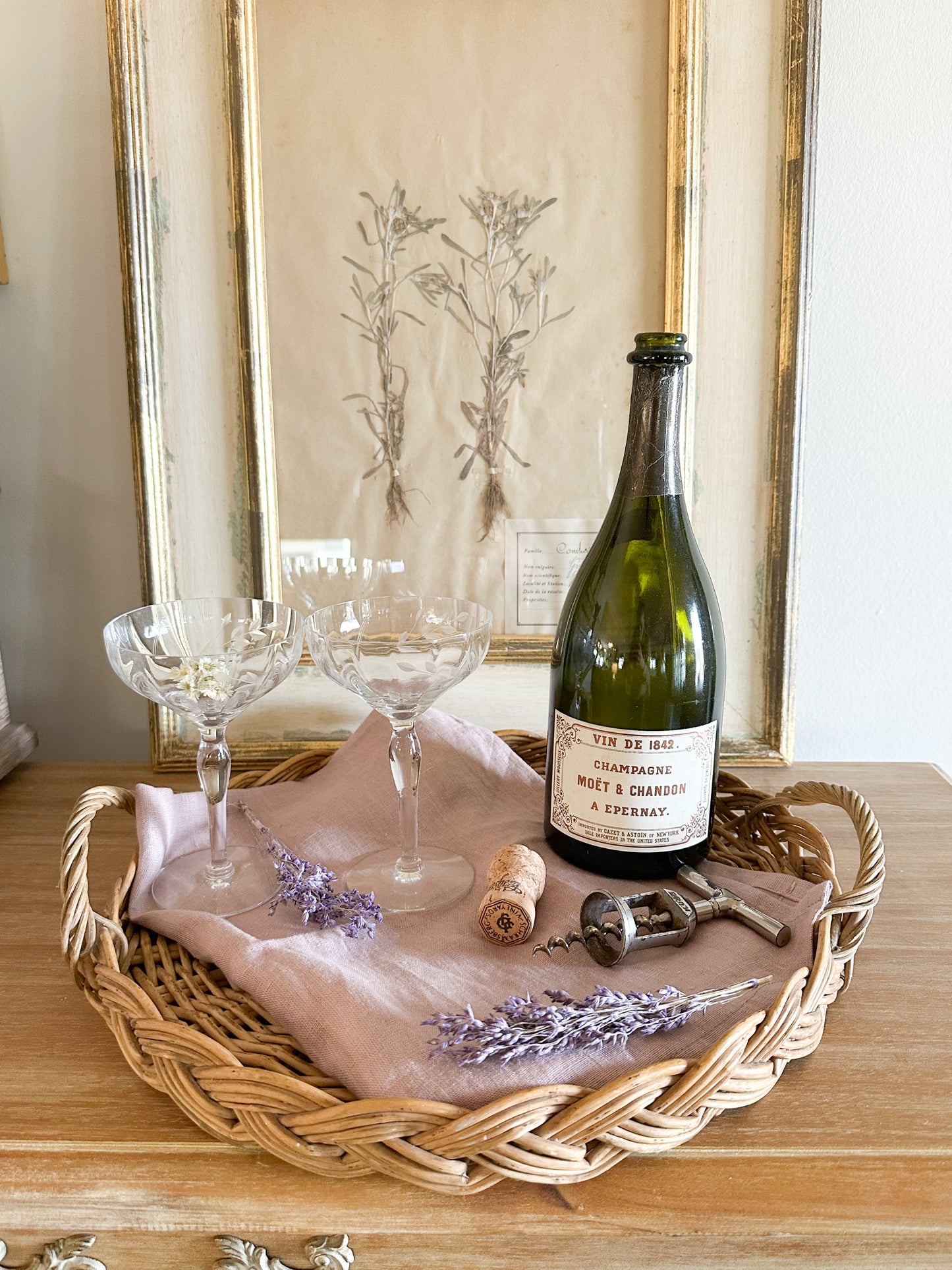Vintage French Wicker Tray with Handles