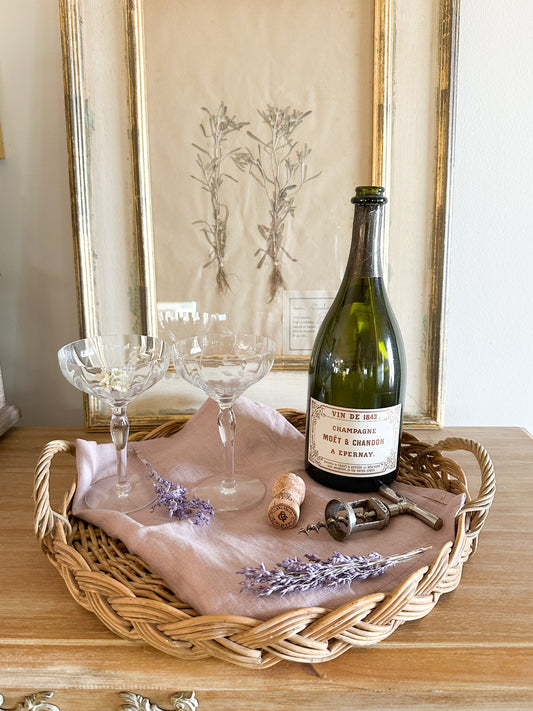Vintage French Wicker Tray with Handles
