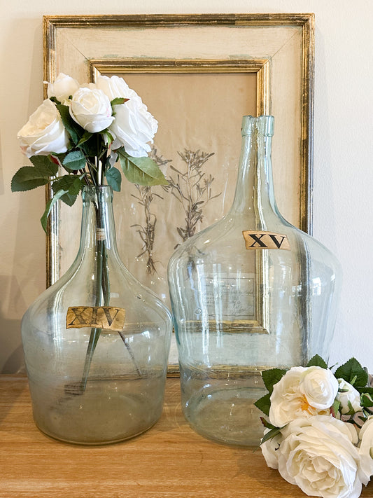 Vintage French Demijohn with Roman Numeral Detail (XIV)