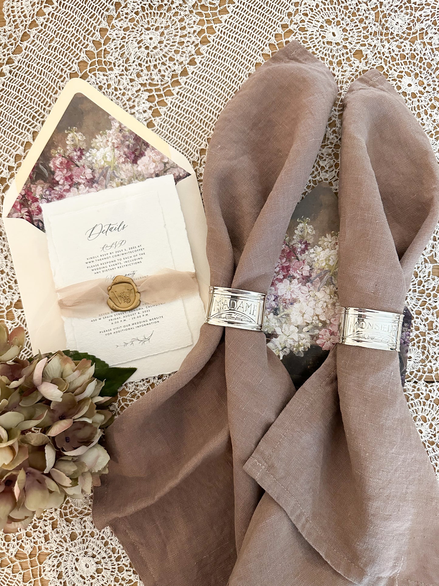 Vintage "Madame & Monsieur" Napkin Ring Set