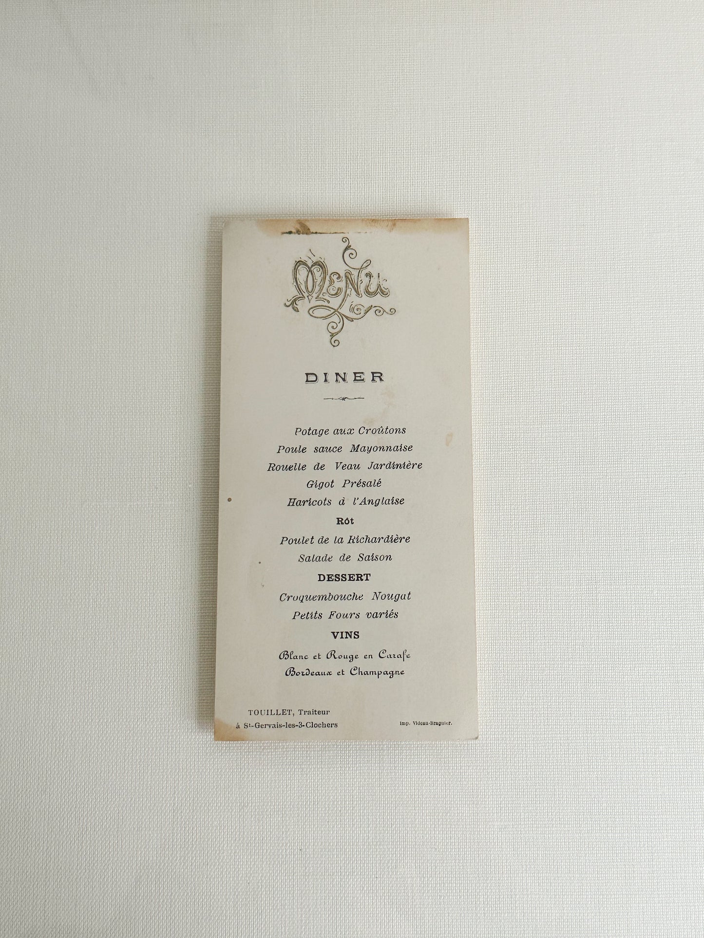 Antique French menu from 1910