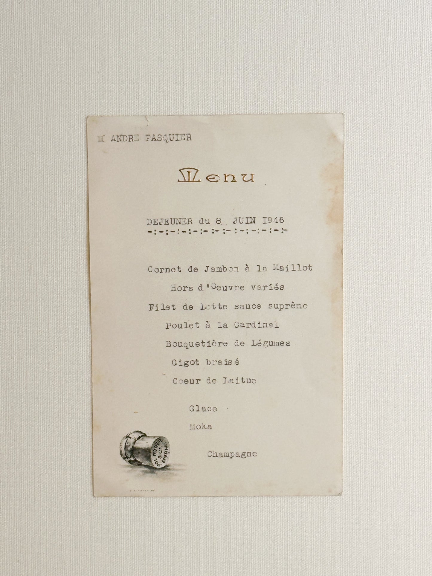 Vintage French menu from 1946