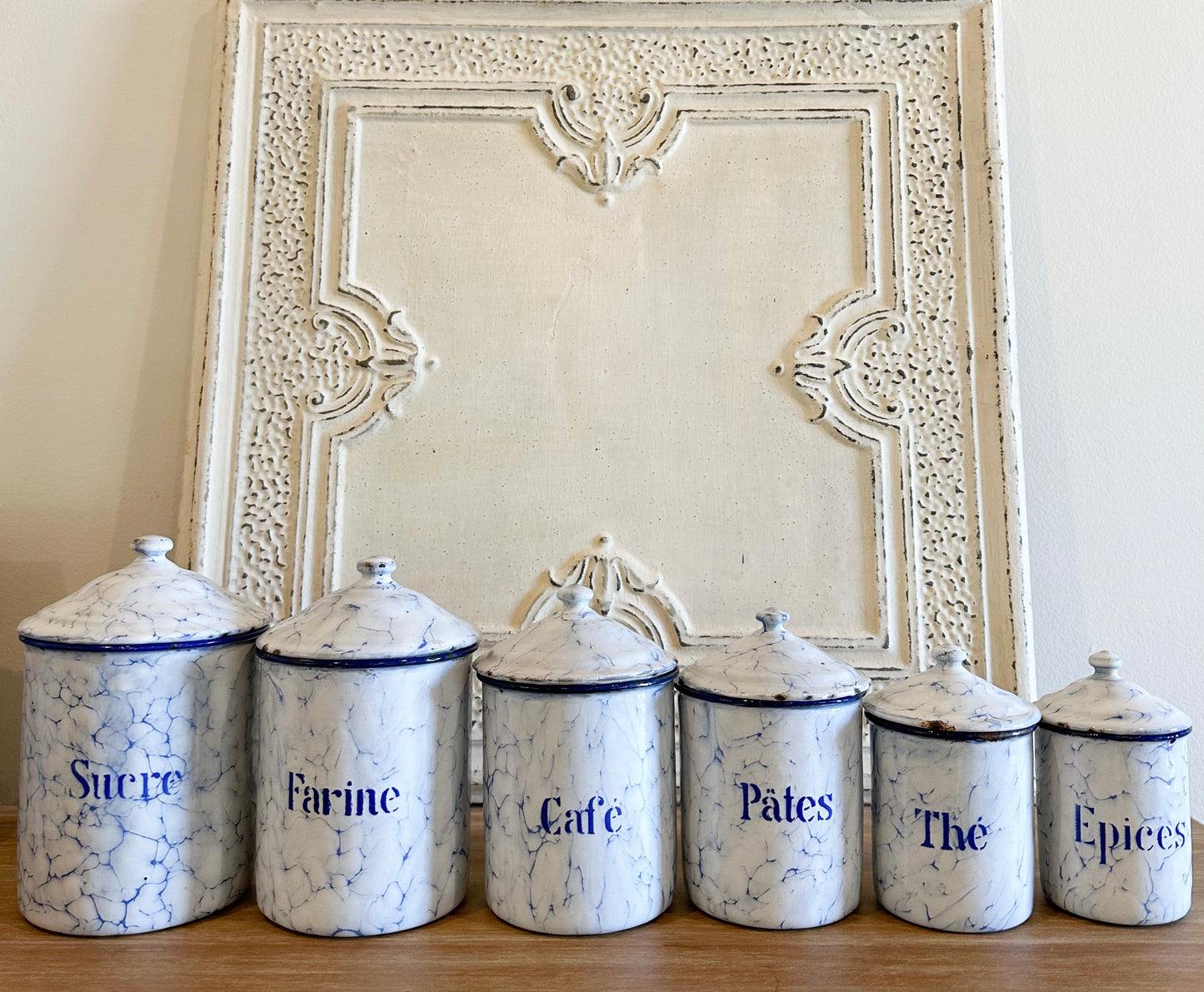 French enamel kitchen canisters (Set of 6)