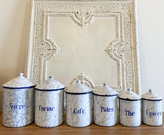 French enamel kitchen canisters (Set of 6)